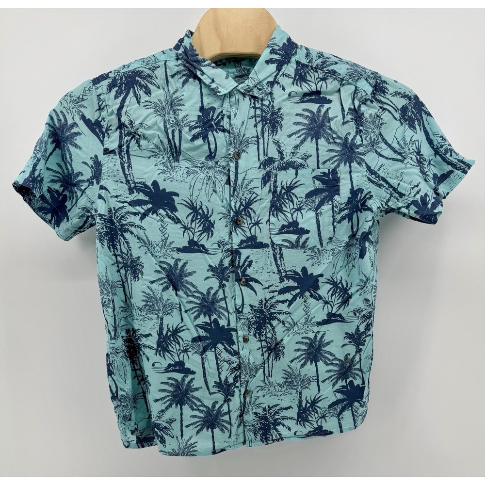 George Hawaiian Shirt Men's Size L Viscose Floral Tropical Beach Palm Tree Aloha